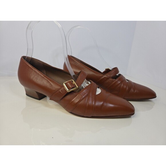 Fragiacomo Shoes Wmn 38 Cognac Leather Mary Jane Academia Librarian Granny - Picture 3 of 12